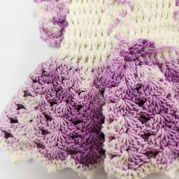 Vintage Crocheted Dress Hot Pad Lavendar and White - Picture 3 of 4